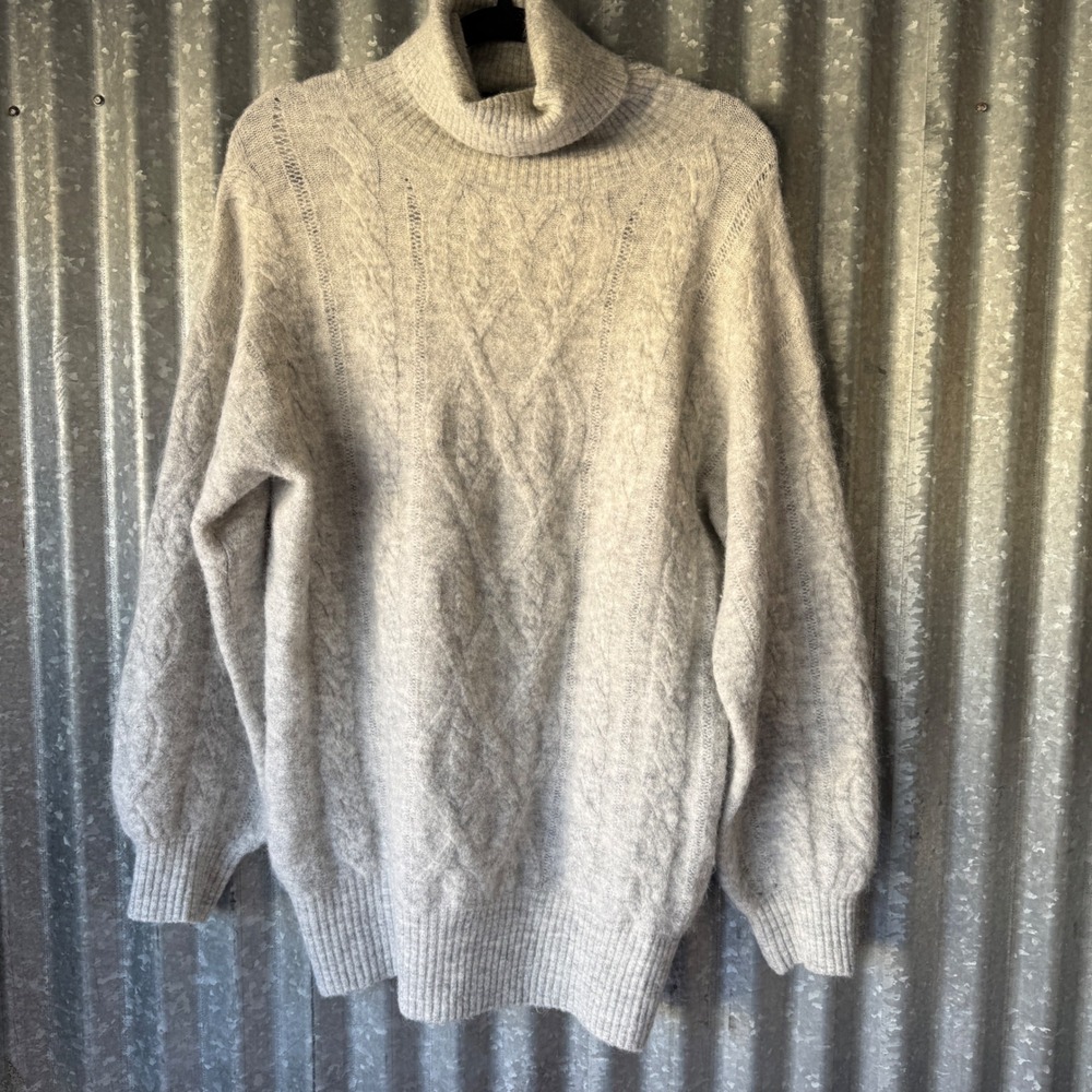 Wilfred Free Aritzia Alpaca Wool Cable Knit Turtleneck Sweater Grey Medium 65604